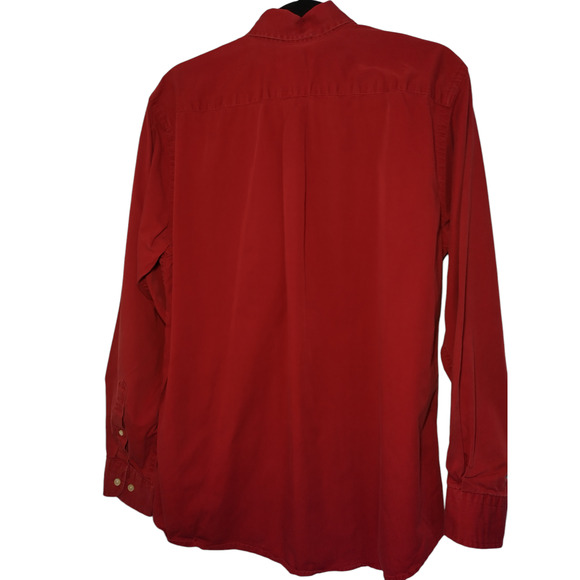 Lands' End Mens Dress Shirt Button Down Long Sleeves Red Medium Neck 15-15.5 - Picture 4 of 8